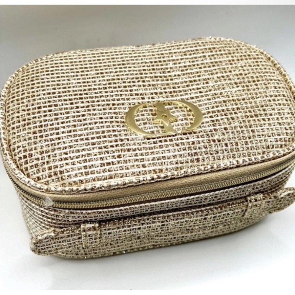 Dior 2025 Limited Holiday Edition cosmetic pouch in a gold, sparkly material. - Picture 4 of 5